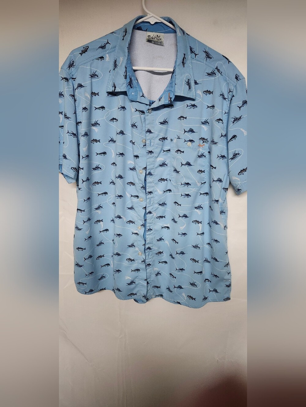Salt Life Light Blue Short Sleeve Marlin & Fish Print Button-Down Shirt
